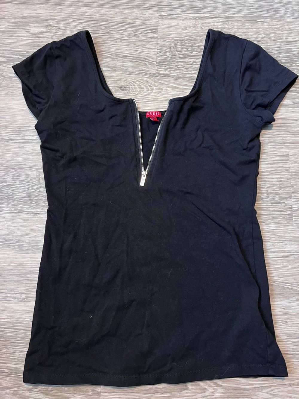 Guess Black Short Sleeve Zip-Neck Tee